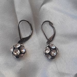 Faux black and diamond drop earrings. Small.